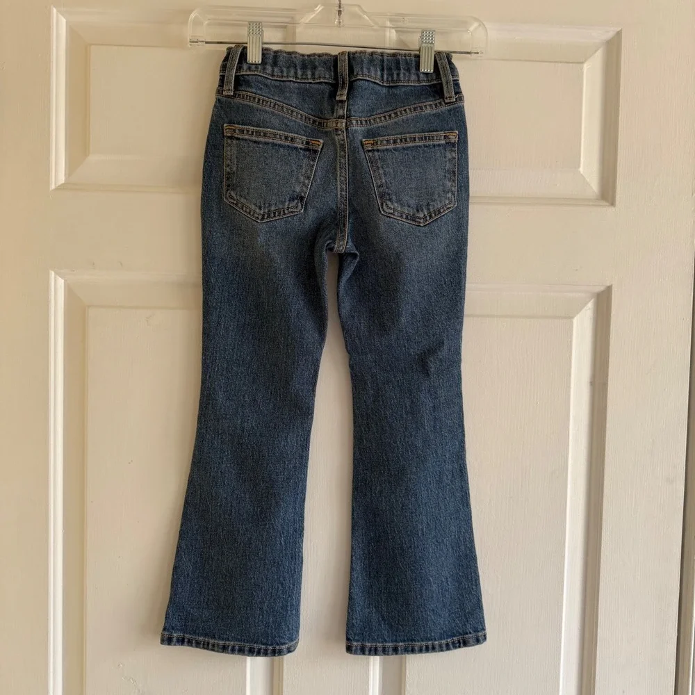 Old Navy‎ Kids Girls Size 7 High Rise Flare Jeans Distressed Blue Denim
